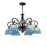 VitraGleam Tiffany Hängelampe | Konischer Buntglas Kronleuchter | 3/5/6/8 Lichter | Wohnzimmer Eleganz