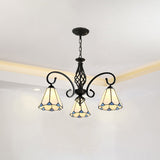 VitraGleam Tiffany Hängelampe | Konischer Buntglas Kronleuchter | 3/5/6/8 Lichter | Wohnzimmer Eleganz
