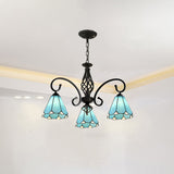 VitraGleam Tiffany Hängelampe | Konischer Buntglas Kronleuchter | 3/5/6/8 Lichter | Wohnzimmer Eleganz