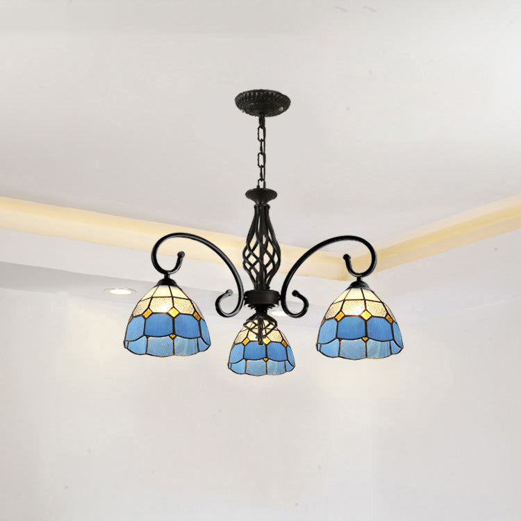 VitraGleam Tiffany Hängelampe | Konischer Buntglas Kronleuchter | 3/5/6/8 Lichter | Wohnzimmer Eleganz