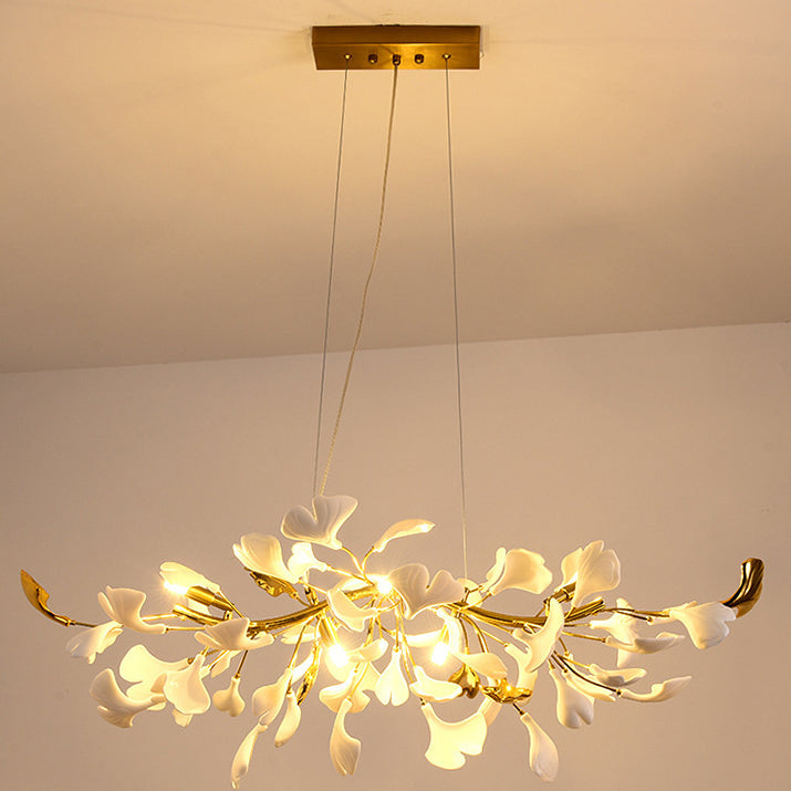 FleurÉtoile Kronleuchter | Französisches Ginkgo-Design | Runde & Lineare Optionen | 6-12 Lichter | Luxuriös für Schlafzimmer