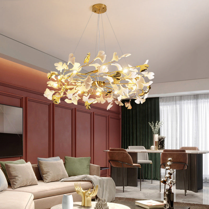 FleurÉtoile Kronleuchter | Französisches Ginkgo-Design | Runde & Lineare Optionen | 6-12 Lichter | Luxuriös für Schlafzimmer