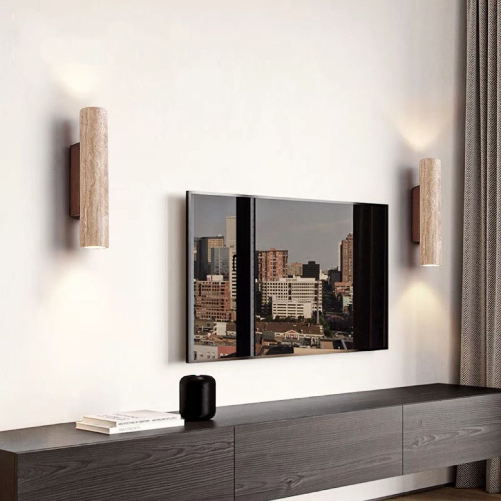 Nordivea Travertin-Wandleuchte | Skandinavisches Design | 2-flammig | Holz & Travertin