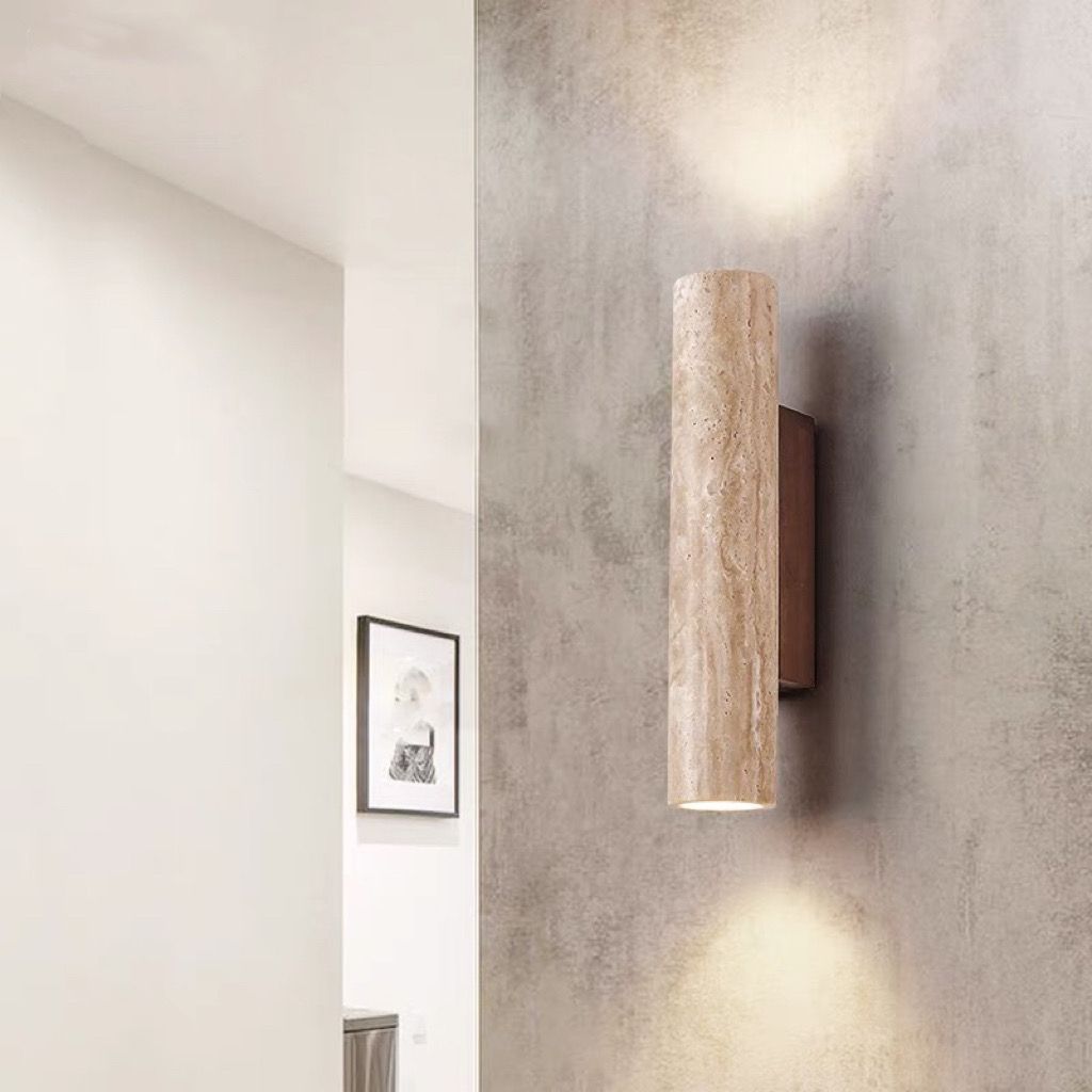 Nordivea Travertin-Wandleuchte | Skandinavisches Design | 2-flammig | Holz & Travertin