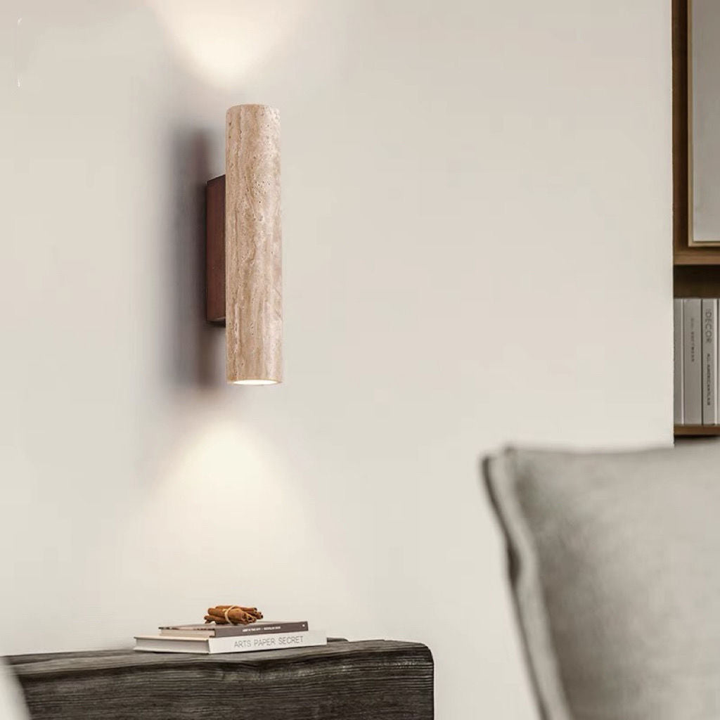 Nordivea Travertin-Wandleuchte | Skandinavisches Design | 2-flammig | Holz & Travertin