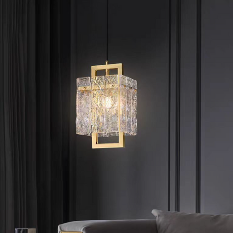 Brillavo Rechteckige Glas-Pendelleuchte | Luxuriöses Messingdesign | Wohnzimmerbeleuchtung | Moderner Stil