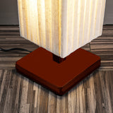 Lumura Japanische LED Stehlampe | Rechteckige Walnusssäule | Stoffschirm | Warmes Licht für Wohnzimmer