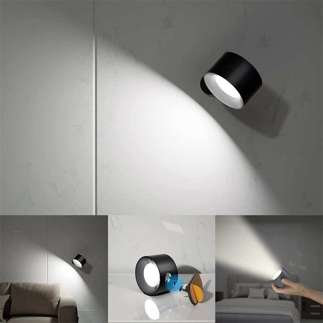 GlowBeam Kabellose LED-Wandlampe | 360° Drehbar | Wiederaufladbar | Flexibles Design für Wohnzimmer & Schlafzimmer