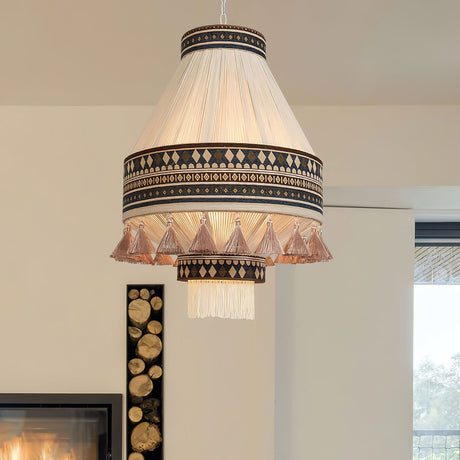 FringeLuxe Bohemian Pendelleuchte | Handgefertigte Quastenlampe | Warmes Ambiente | Stilvolle Beleuchtung