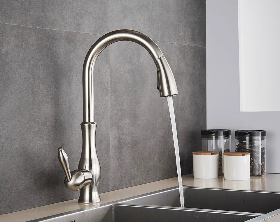 AquaFlex Versenkbare Küchenarmatur | Hochdruck-Mischbatterie | Flexibler Ausziehbarer Auslauf | Modernes Design | Edelstahl