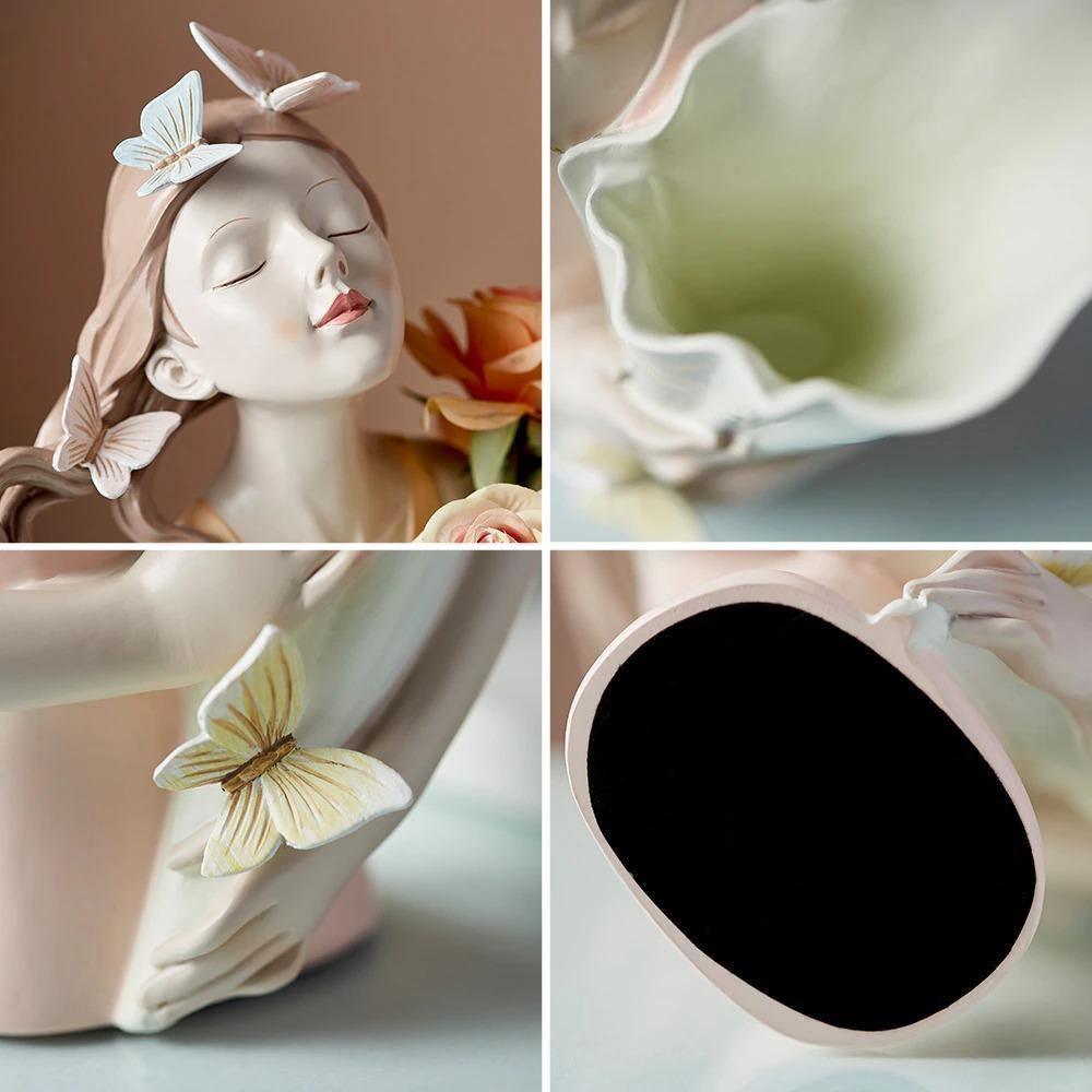 ButterflyAura Mädchenfigur Deko | Stilvolle Schmetterlings-Mädchen Ornamente | Vase & Tablett Design