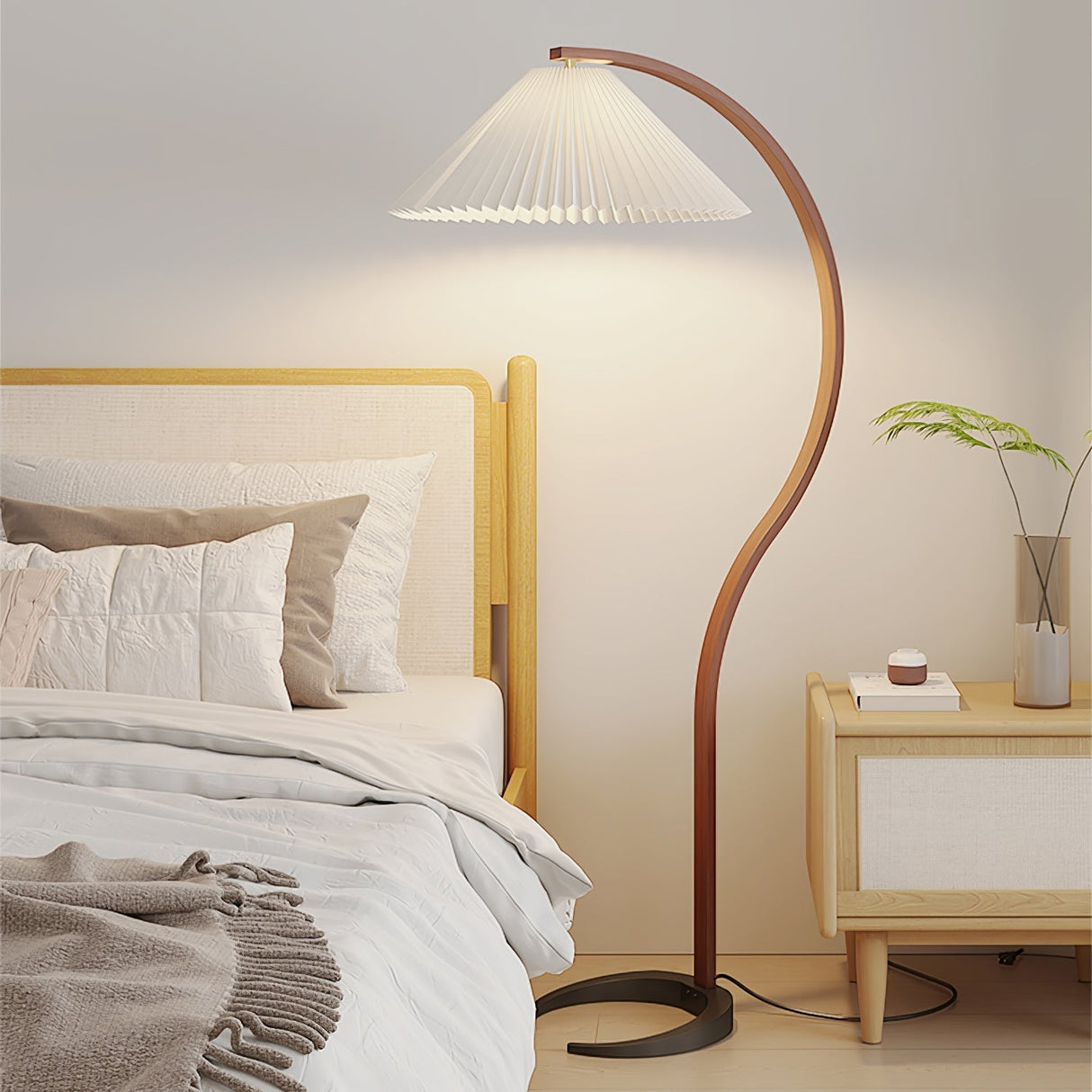 LunaArch Stehleuchte im Caprani Design | LED Beleuchtung | Modernes Holz-Look | Elegante Wohnraum-Deko