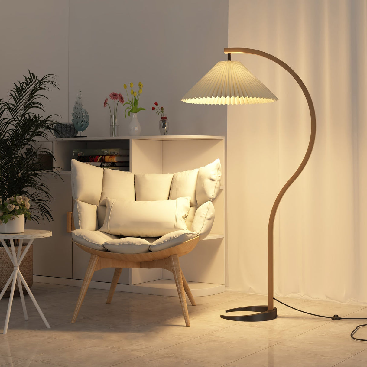 LunaArch Stehleuchte im Caprani Design | LED Beleuchtung | Modernes Holz-Look | Elegante Wohnraum-Deko