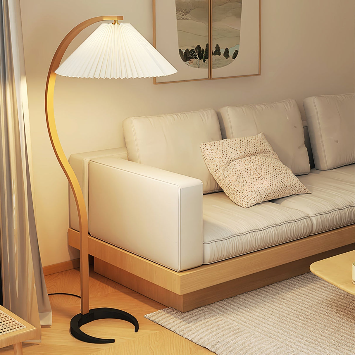 LunaArch Stehleuchte im Caprani Design | LED Beleuchtung | Modernes Holz-Look | Elegante Wohnraum-Deko