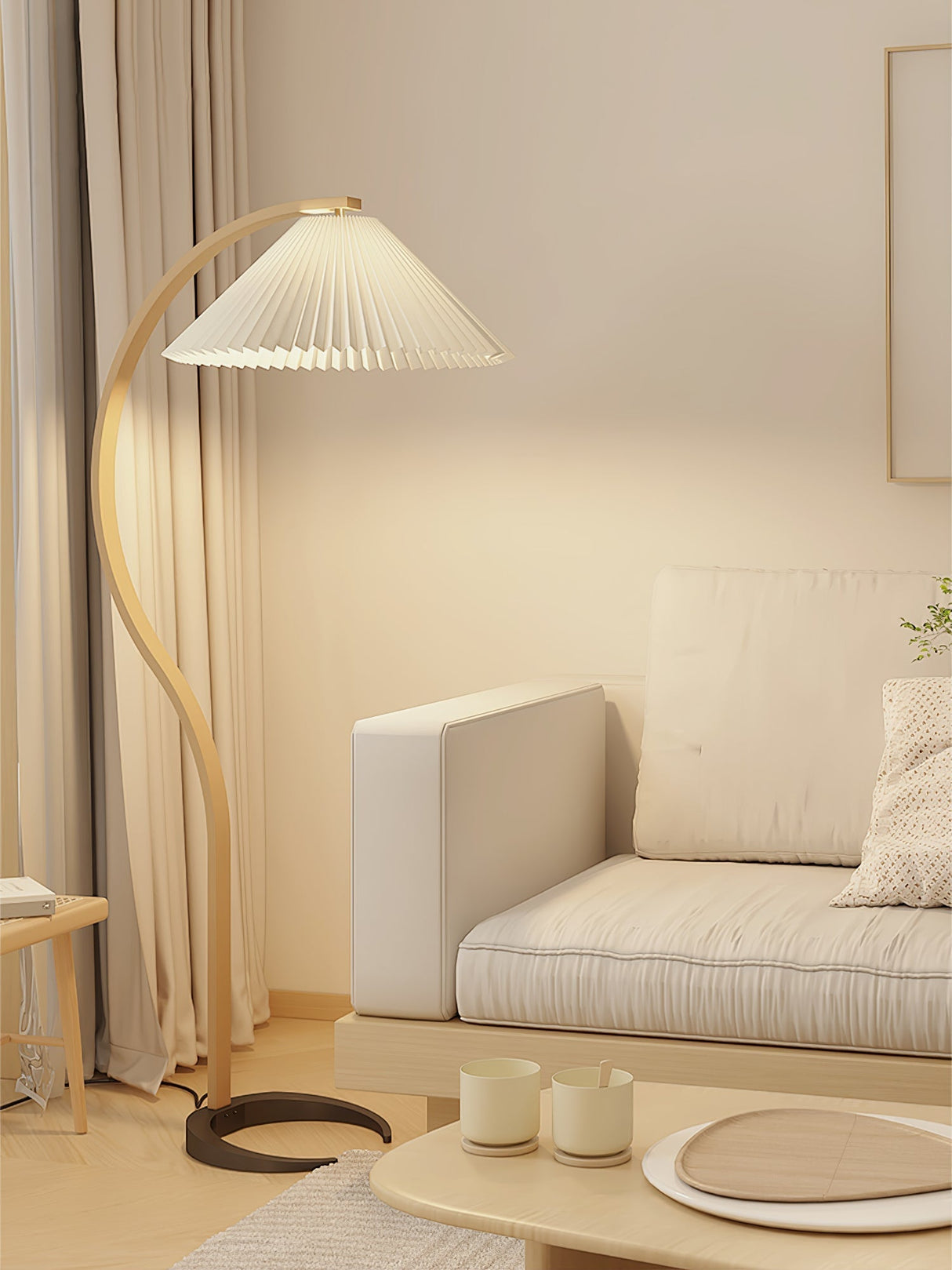 LunaArch Stehleuchte im Caprani Design | LED Beleuchtung | Modernes Holz-Look | Elegante Wohnraum-Deko