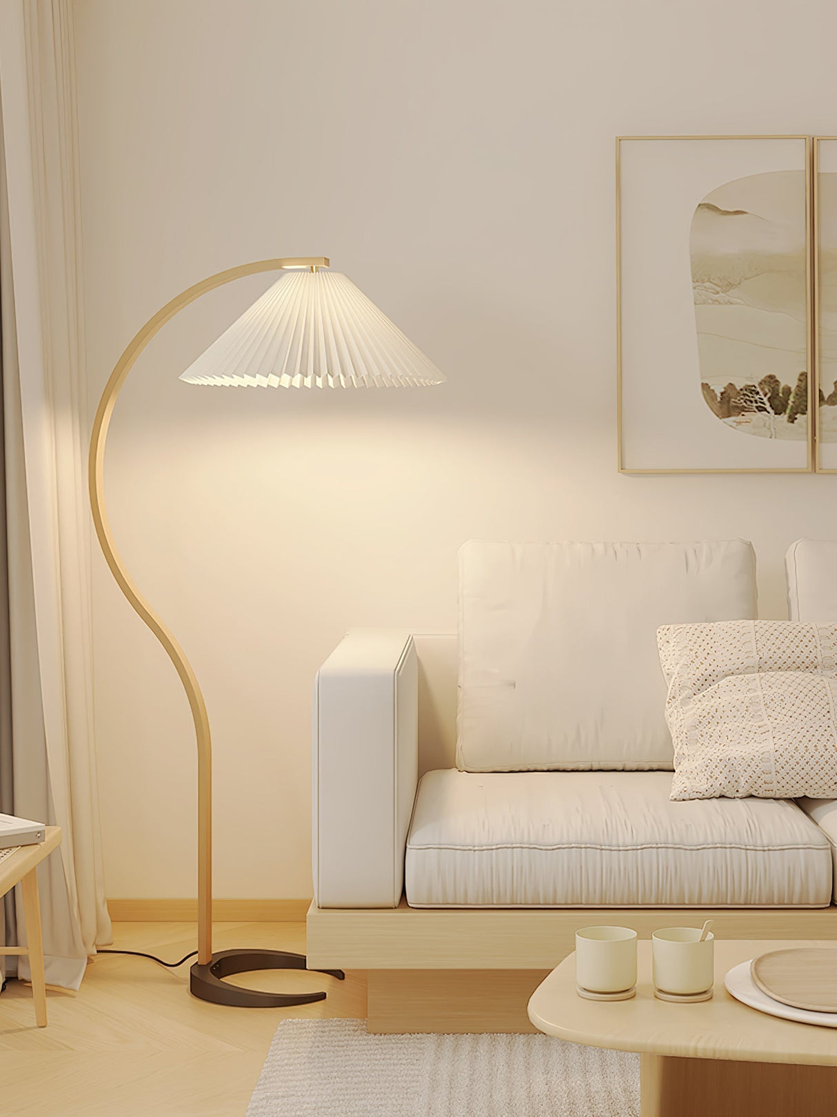 LunaArch Stehleuchte im Caprani Design | LED Beleuchtung | Modernes Holz-Look | Elegante Wohnraum-Deko