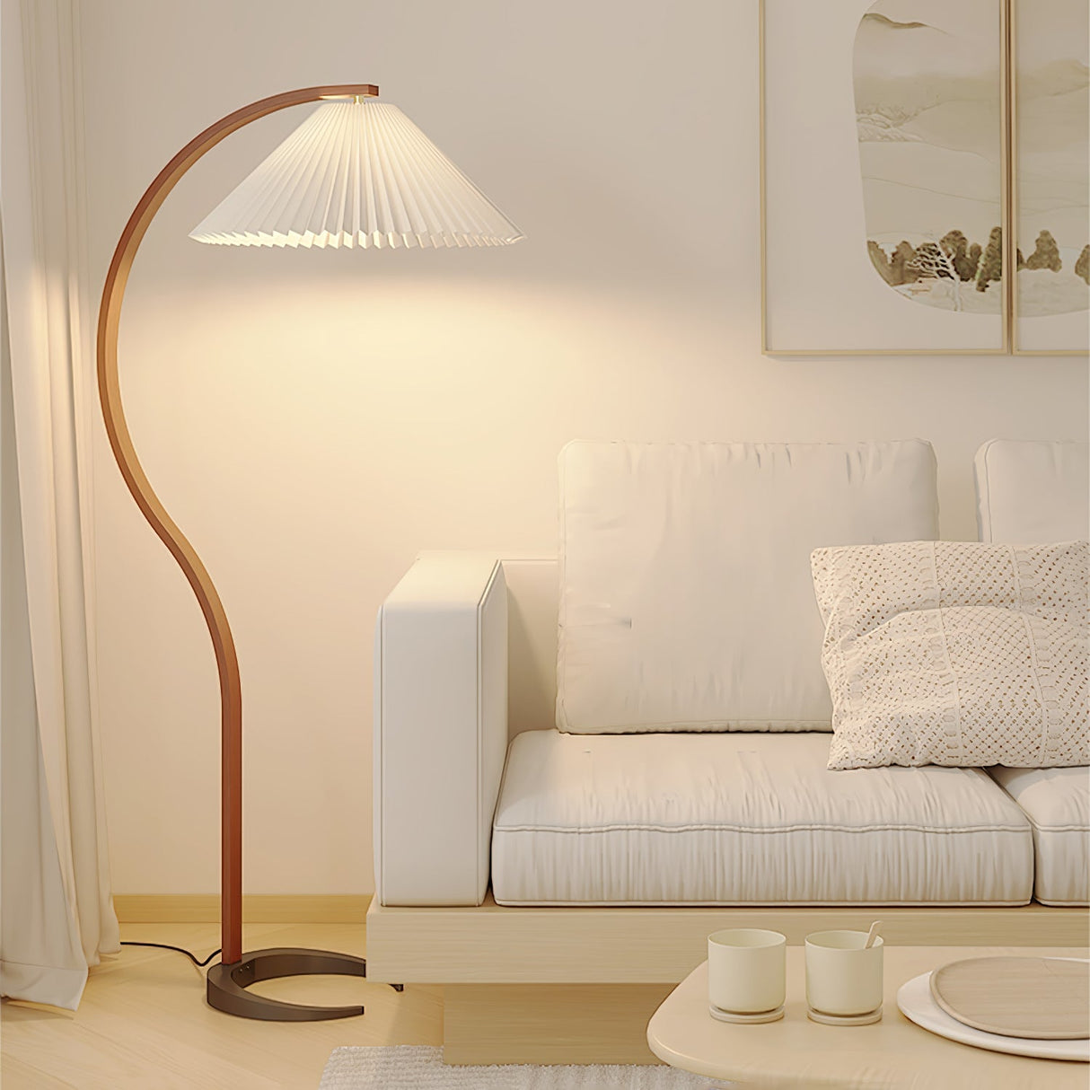 LunaArch Stehleuchte im Caprani Design | LED Beleuchtung | Modernes Holz-Look | Elegante Wohnraum-Deko