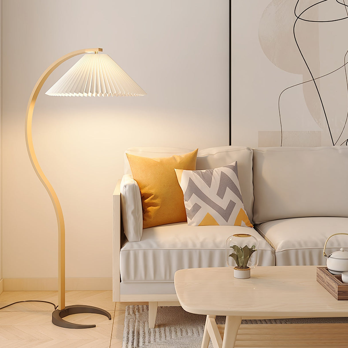 LunaArch Stehleuchte im Caprani Design | LED Beleuchtung | Modernes Holz-Look | Elegante Wohnraum-Deko