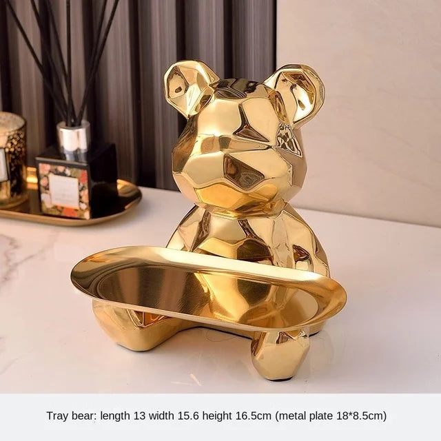GoldenBear Keramik-Spardose | Vergoldete Bärenfigur mit Ablagefach | Schreibtischdekoration & Organisation