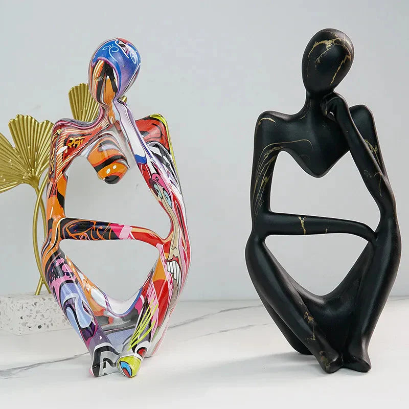 ArtMuse Graffiti Harz Skulptur | Abstrakte Kunstfigur | Denker Statue | Deko für Zuhause & Büro