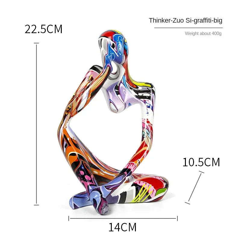 ArtMuse Graffiti Harz Skulptur | Abstrakte Kunstfigur | Denker Statue | Deko für Zuhause & Büro