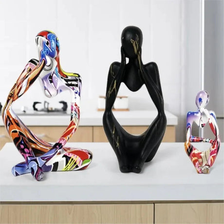 ArtMuse Graffiti Harz Skulptur | Abstrakte Kunstfigur | Denker Statue | Deko für Zuhause & Büro