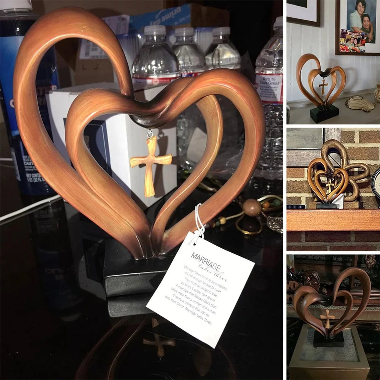 EternalBond Herz-Kreuz Tischdekoration | Symbolische Deko für Hochzeit & Zuhause | In Braun & Silber erhältlich