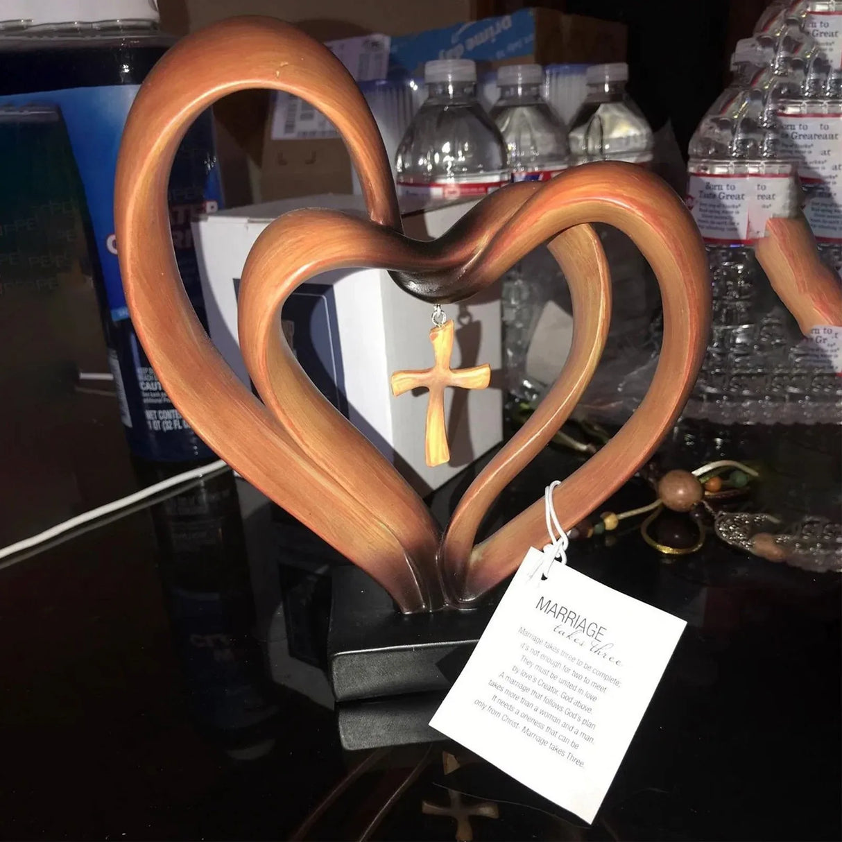 EternalBond Herz-Kreuz Tischdekoration | Symbolische Deko für Hochzeit & Zuhause | In Braun & Silber erhältlich
