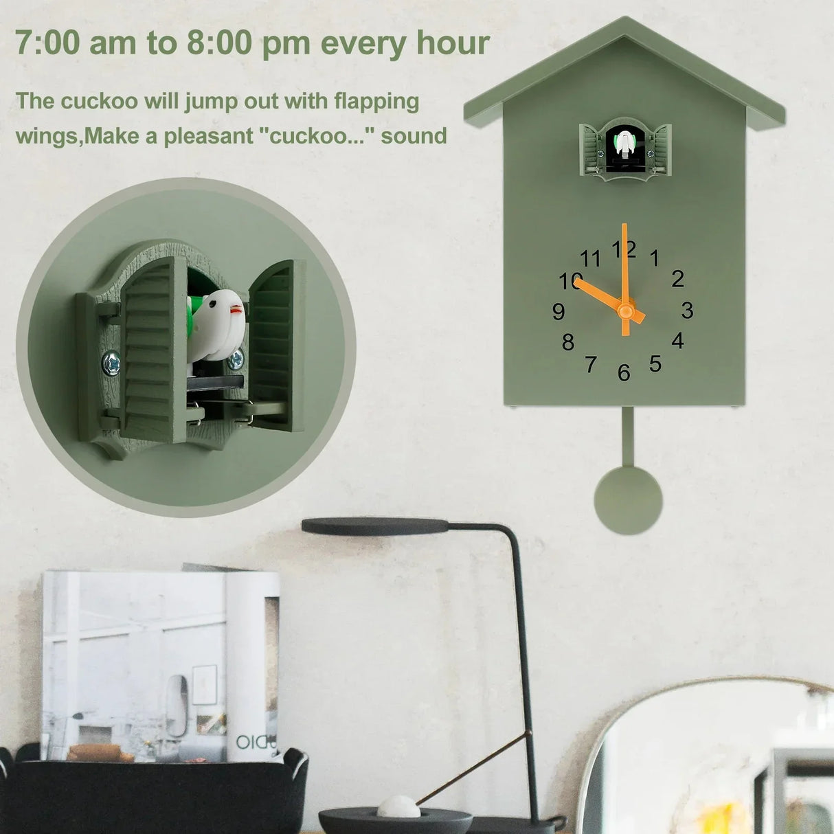 CuckooCharm Kuckucksuhr | Batteriebetrieben | Pendel & Vogelhaus Design | Dekoration für Wohnzimmer & Küche