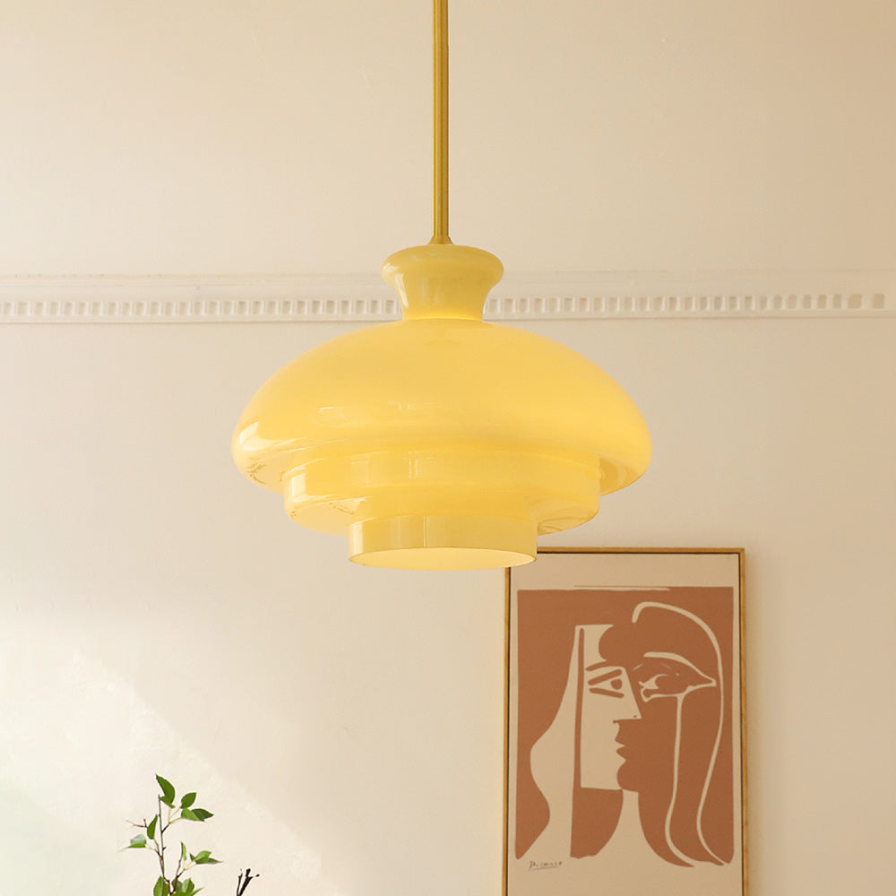 GlacioLux Bauhaus Stil Pendelleuchte | Cremegelbes Glas | Vintage Design | Deckenleuchte für Wohnzimmer & Esszimmer | Stilvolle Beleuchtung für Zuhause