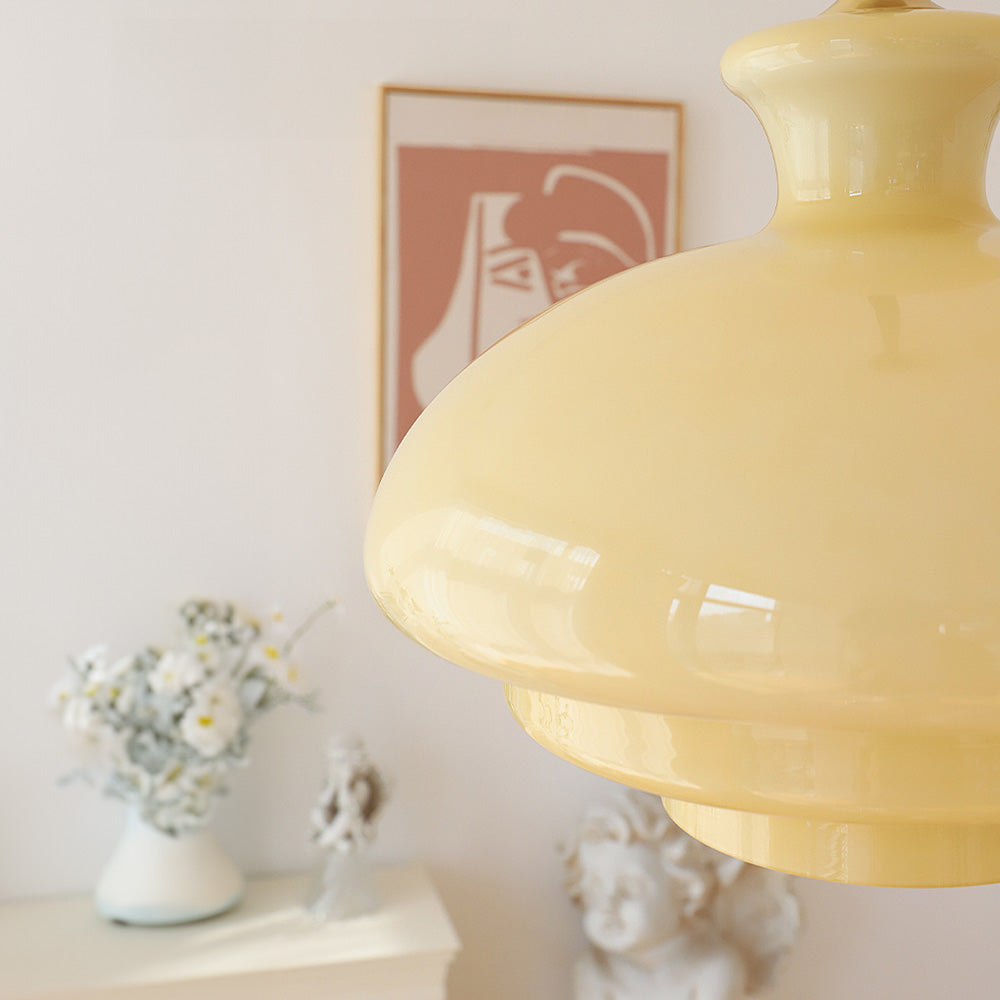 GlacioLux Bauhaus Stil Pendelleuchte | Cremegelbes Glas | Vintage Design | Deckenleuchte für Wohnzimmer & Esszimmer | Stilvolle Beleuchtung für Zuhause
