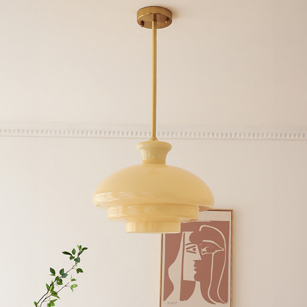 GlacioLux Bauhaus Stil Pendelleuchte | Cremegelbes Glas | Vintage Design | Deckenleuchte für Wohnzimmer & Esszimmer | Stilvolle Beleuchtung für Zuhause