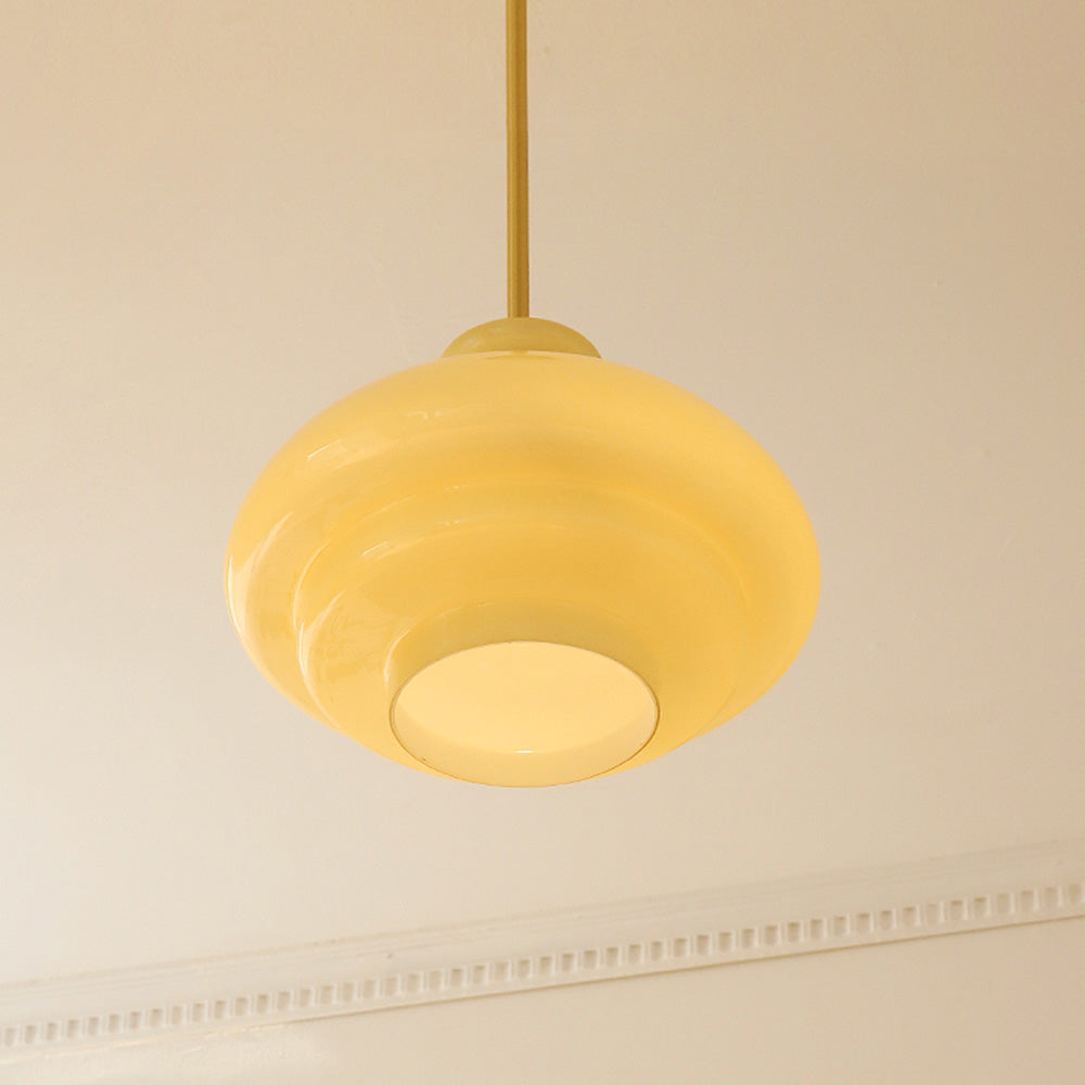 GlacioLux Bauhaus Stil Pendelleuchte | Cremegelbes Glas | Vintage Design | Deckenleuchte für Wohnzimmer & Esszimmer | Stilvolle Beleuchtung für Zuhause