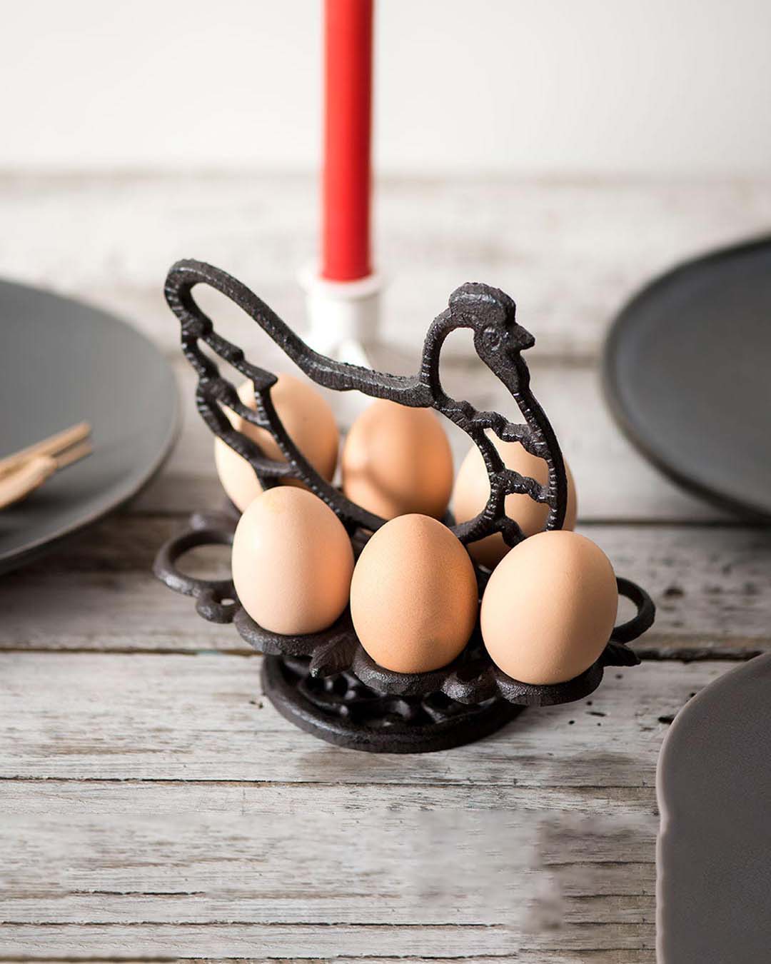 RoostIron Gusseisen Eierhalter | Rustikales Design | Praktischer Eier Caddy | Dekoration für Küche