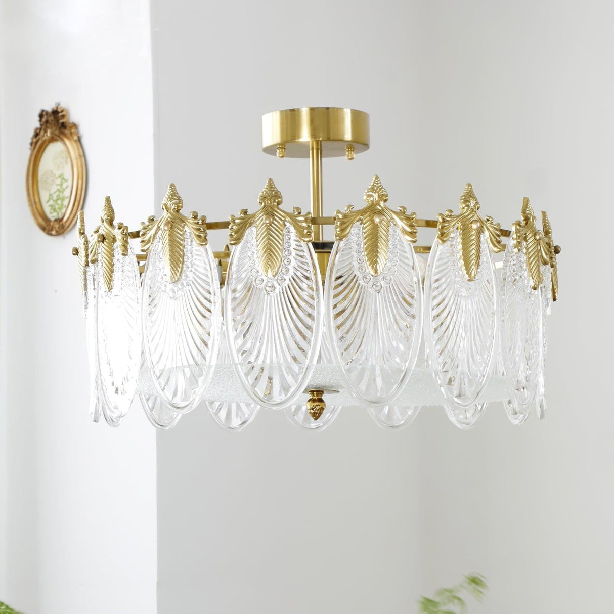 VeraLuxe Decorative Glass Round Chandelier | Elegante Deckenleuchte | Luxus Kronleuchter | Deko für Zuhause