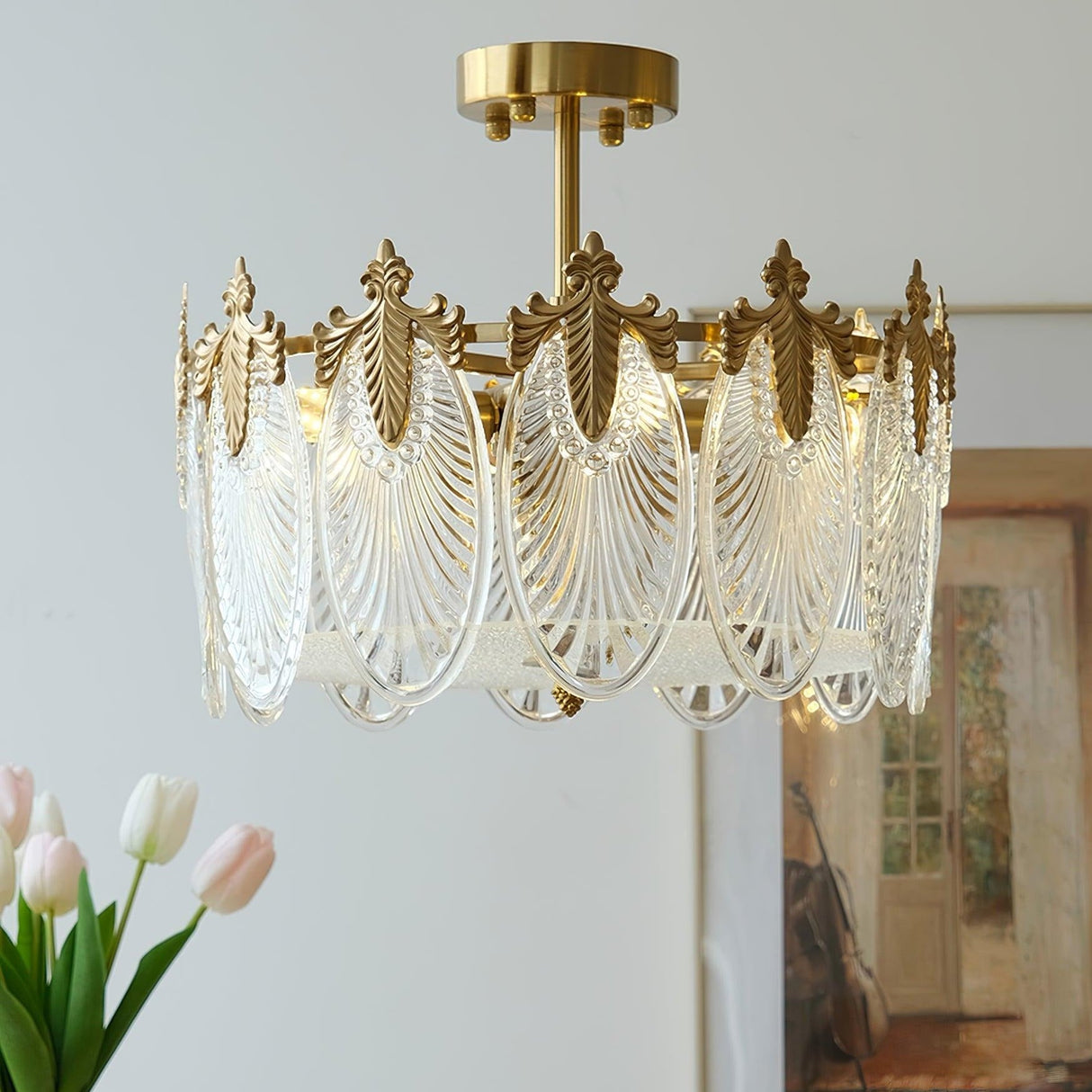 VeraLuxe Decorative Glass Round Chandelier | Elegante Deckenleuchte | Luxus Kronleuchter | Deko für Zuhause