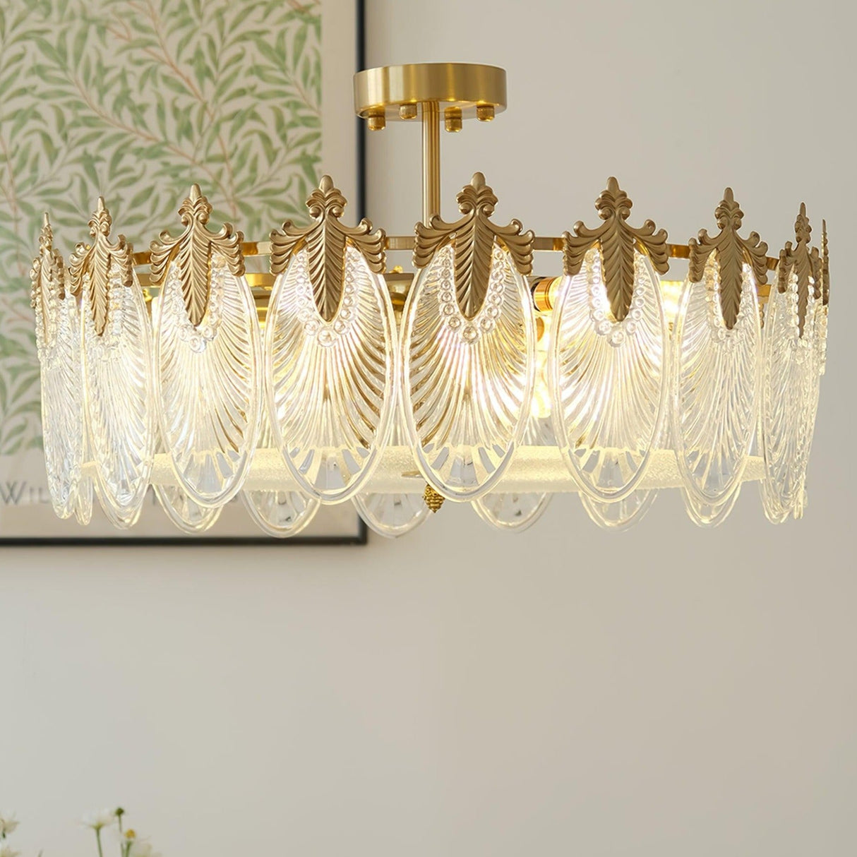 VeraLuxe Decorative Glass Round Chandelier | Elegante Deckenleuchte | Luxus Kronleuchter | Deko für Zuhause