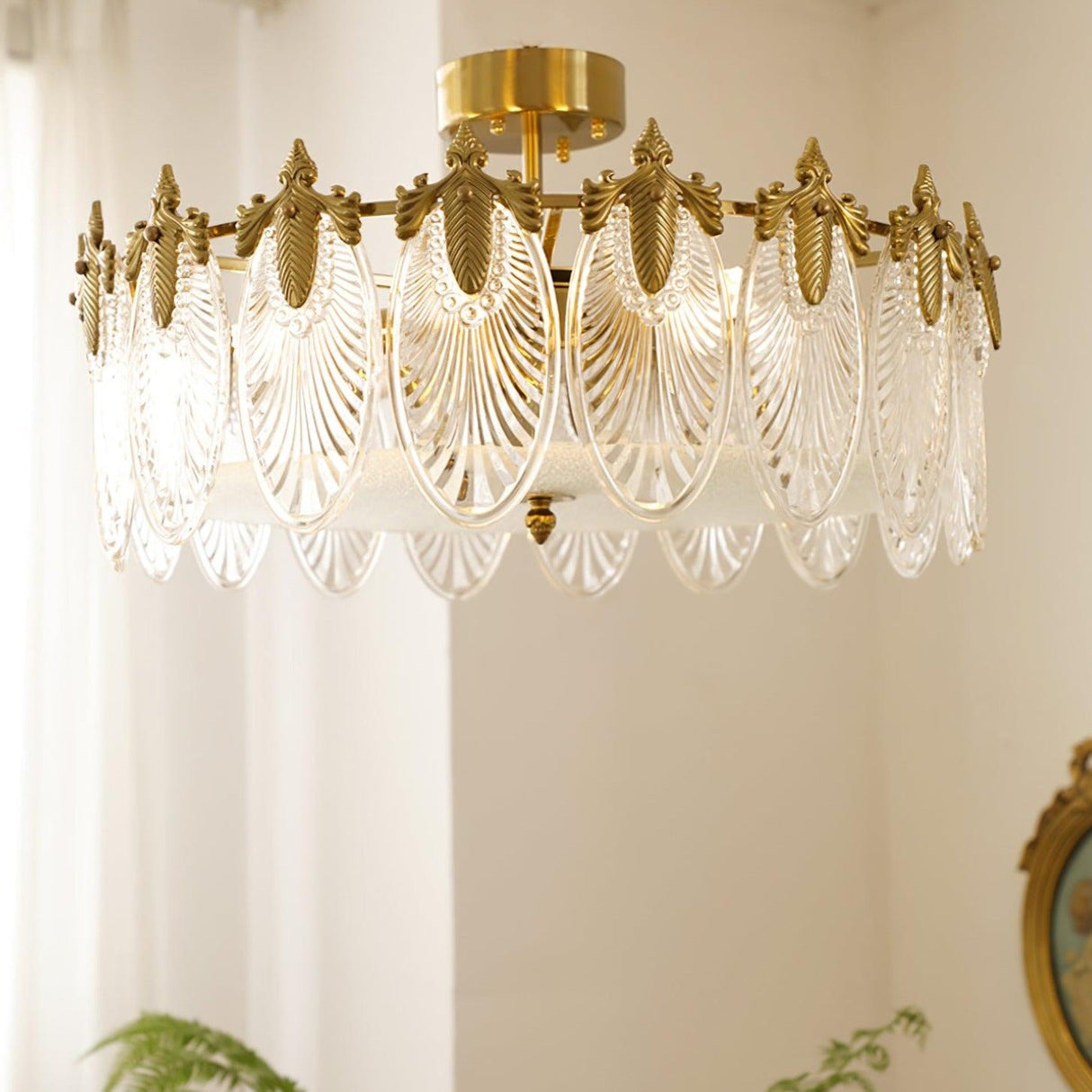 VeraLuxe Decorative Glass Round Chandelier | Elegante Deckenleuchte | Luxus Kronleuchter | Deko für Zuhause