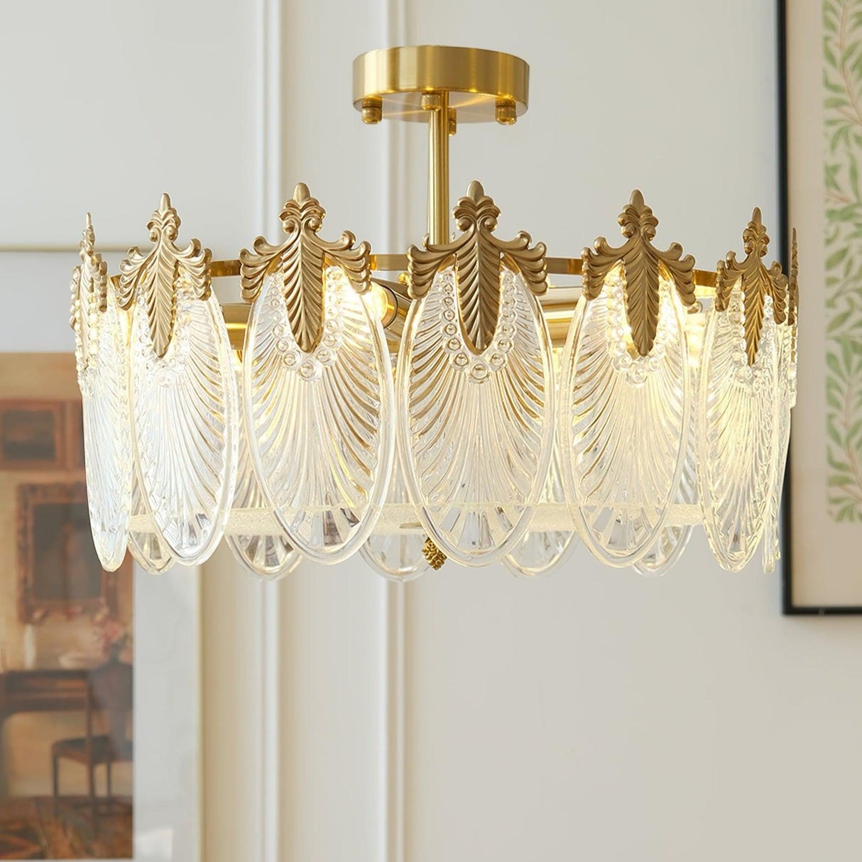 VeraLuxe Decorative Glass Round Chandelier | Elegante Deckenleuchte | Luxus Kronleuchter | Deko für Zuhause