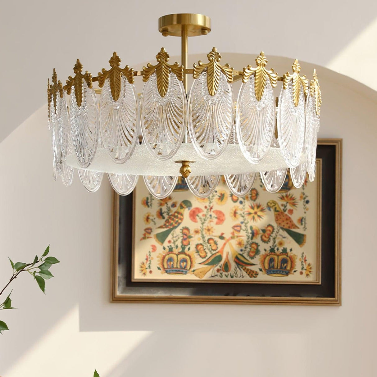 VeraLuxe Decorative Glass Round Chandelier | Elegante Deckenleuchte | Luxus Kronleuchter | Deko für Zuhause