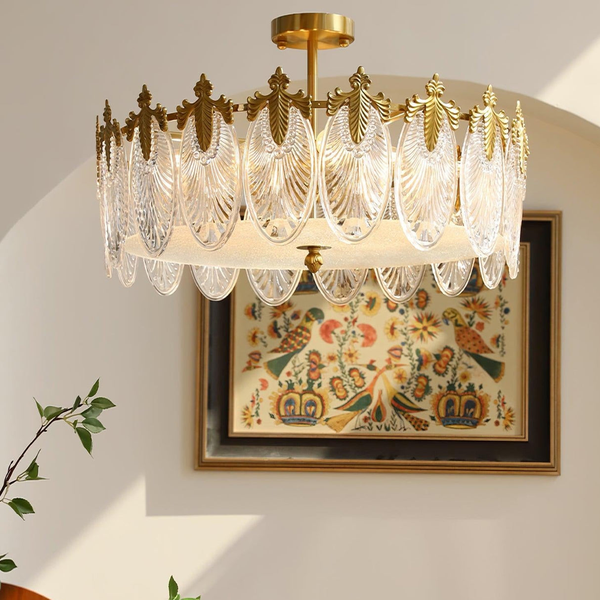 VeraLuxe Decorative Glass Round Chandelier | Elegante Deckenleuchte | Luxus Kronleuchter | Deko für Zuhause