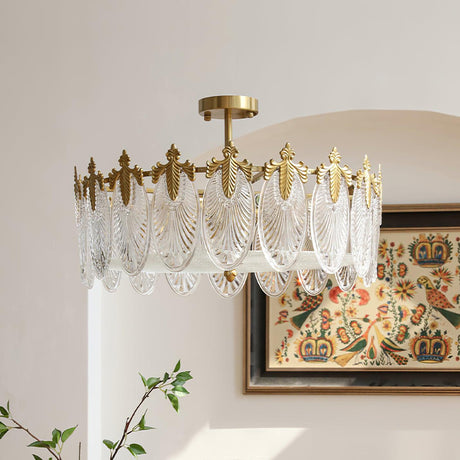 VeraLuxe Decorative Glass Round Chandelier | Elegante Deckenleuchte | Luxus Kronleuchter | Deko für Zuhause