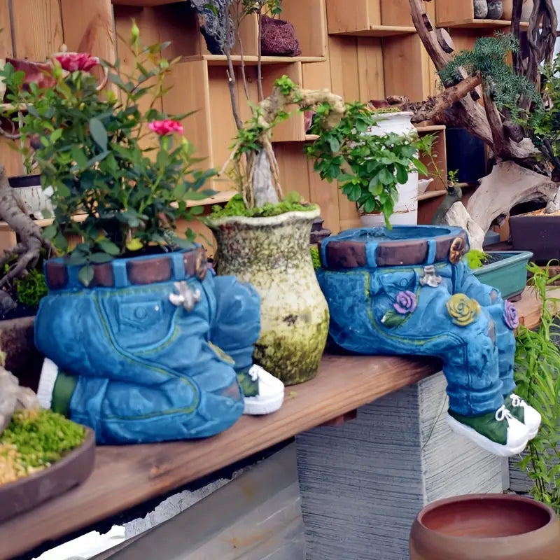 Gardenia Retro-Design Gartenpflanztopf | Vintage Denim Look | Outdoor & Indoor Deko