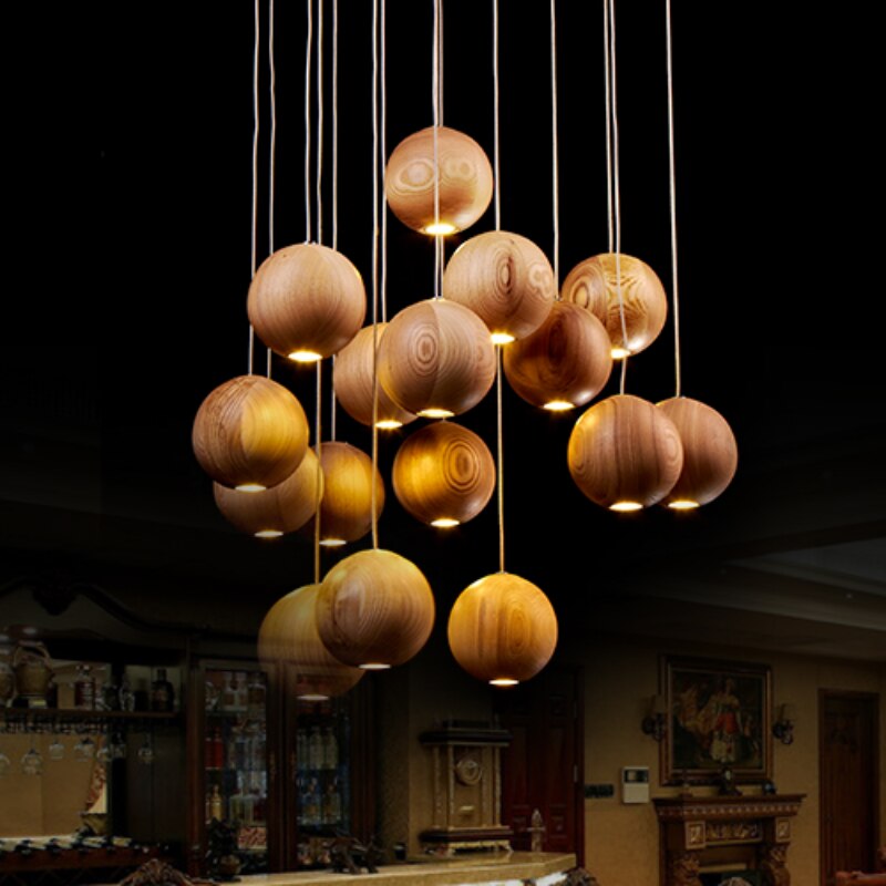 LumiOrba Moderne Hölzerne Kugel Pendelleuchte | Nordic Design | Vielseitige Beleuchtung