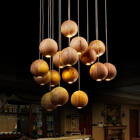 LumiOrba Moderne Hölzerne Kugel Pendelleuchte | Nordic Design | Vielseitige Beleuchtung