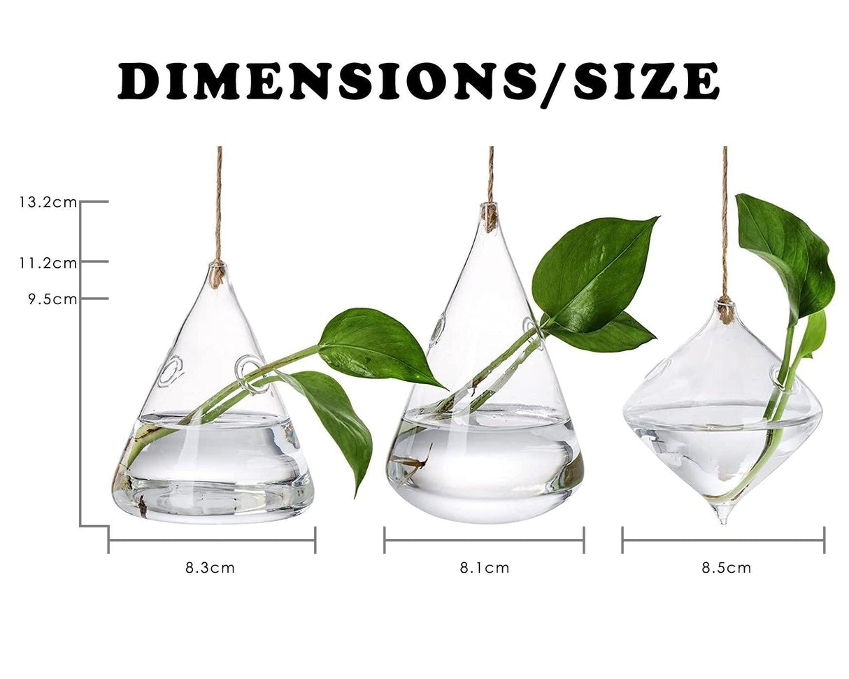 GlasLuxe 3-teiliges Set Glas-Hänge-Terrarienvasen | Elegante Pflanzenhalter | Deko für Zuhause