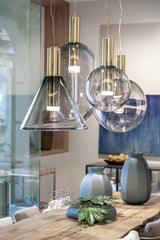 LustraBelle Elegante Pendelleuchte | Design-Kollektion | Rauchglas & Gold | Dimmbar | Moderne Beleuchtung für Zuhause