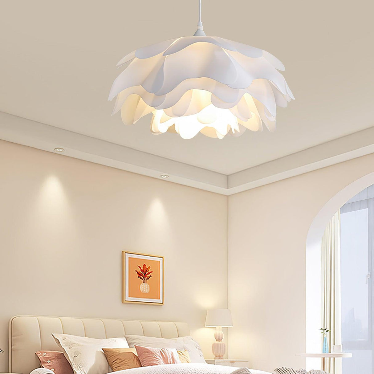 FloraLume Pendelleuchte in Blumenform | Weiße Hängelampe | Elegantes Design | LED-kompatibel