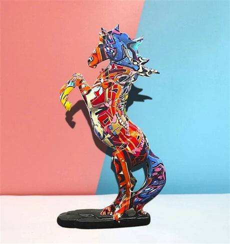 GraffiHorse Künstlerische Pferdestatuette | Graffiti Dekofigur | Skulptur für Wohnzimmer & Moderne Inneneinrichtung | Ästhetisches Highlight