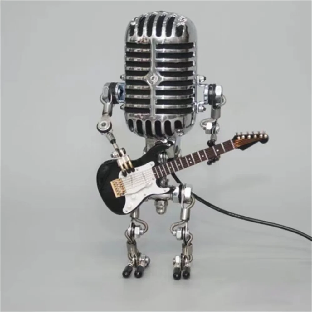 RockBot Roboter Tischlampe mit Gitarre | Vintage Deko-Licht | Stimmungslampe für Musikliebhaber